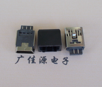青岛MINI USB 5Pin接口 带护套焊线母座 B型180度铜壳