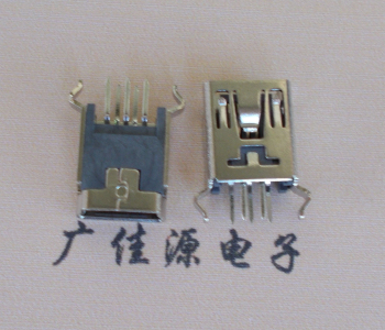 青岛MINI USB5p母座|B型口180度|直插弯脚