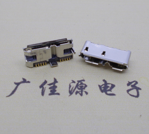 青岛 双接口micro usb3.0母座有卷边10pin三个固定脚插板